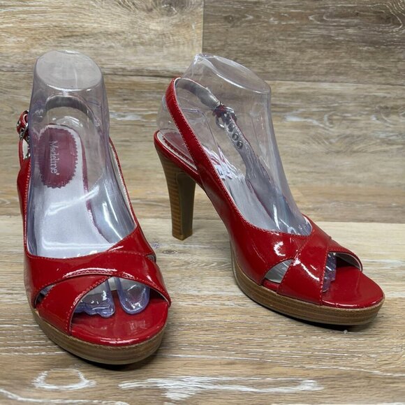 Madeline Stuart Allie Red Platform Sling Back Heels Women's Size 8.5 - Picture 6 of 6
